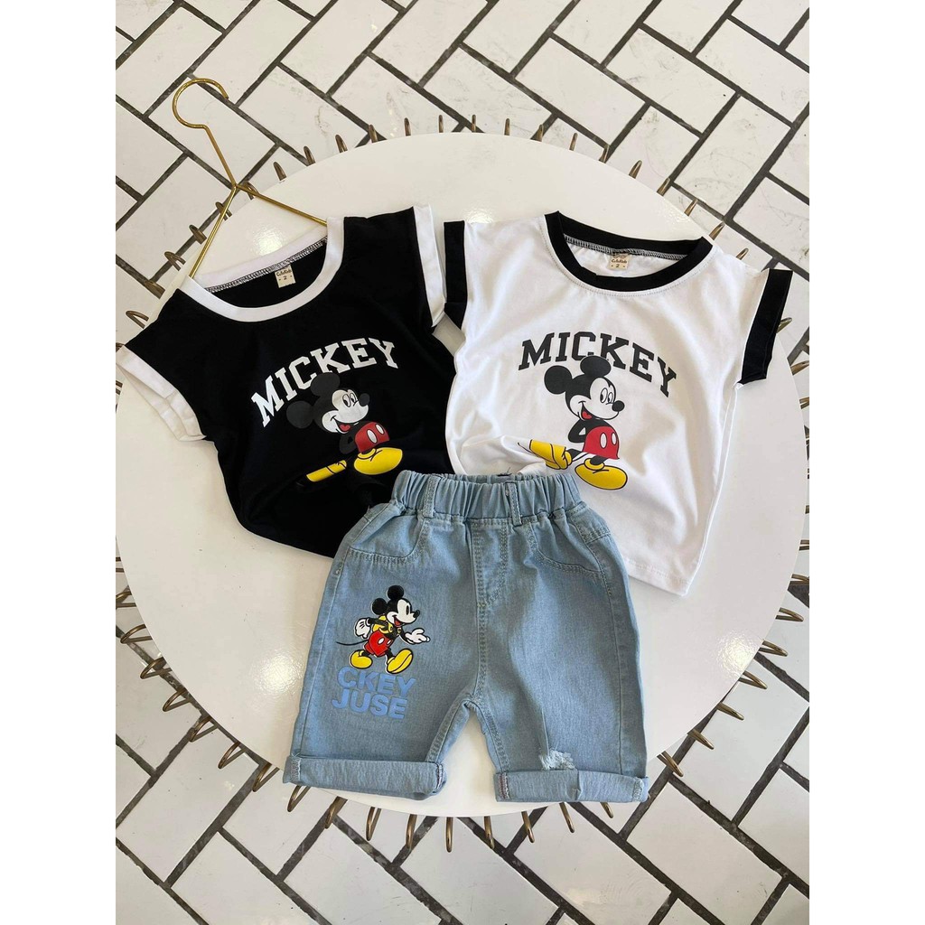 SET ÁO THUN BÉ TRAI, ÁO PHÔNG, THUN COTTON TRẺ EM BA LỖ MICKEY VÀ QUẦN JEAN SIZE TỪ 1 - 4 TUỔI 2021 S1181