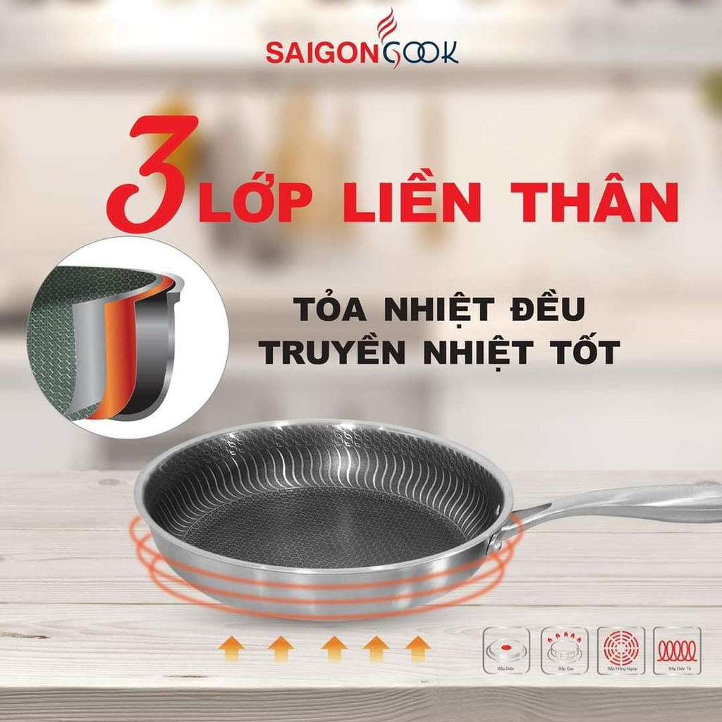 Chảo chống dính-inox 304-Saigoncook Blackcube Prime X3-Cạn lòng-cao cấp-đun bếp từ-siêu bền đẹp,giá rẻ-chính hãng-bh 5n