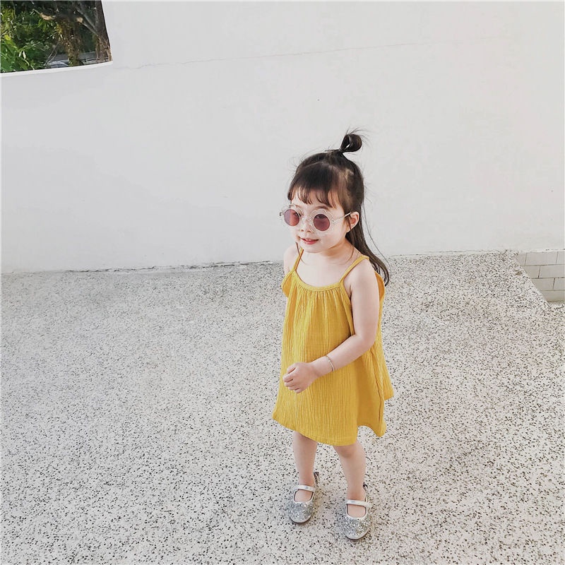 Đầm Hai Dây 100% Cotton Phối Bèo Xinh Xắn Cho Bé Gái 1-5 Tuổi