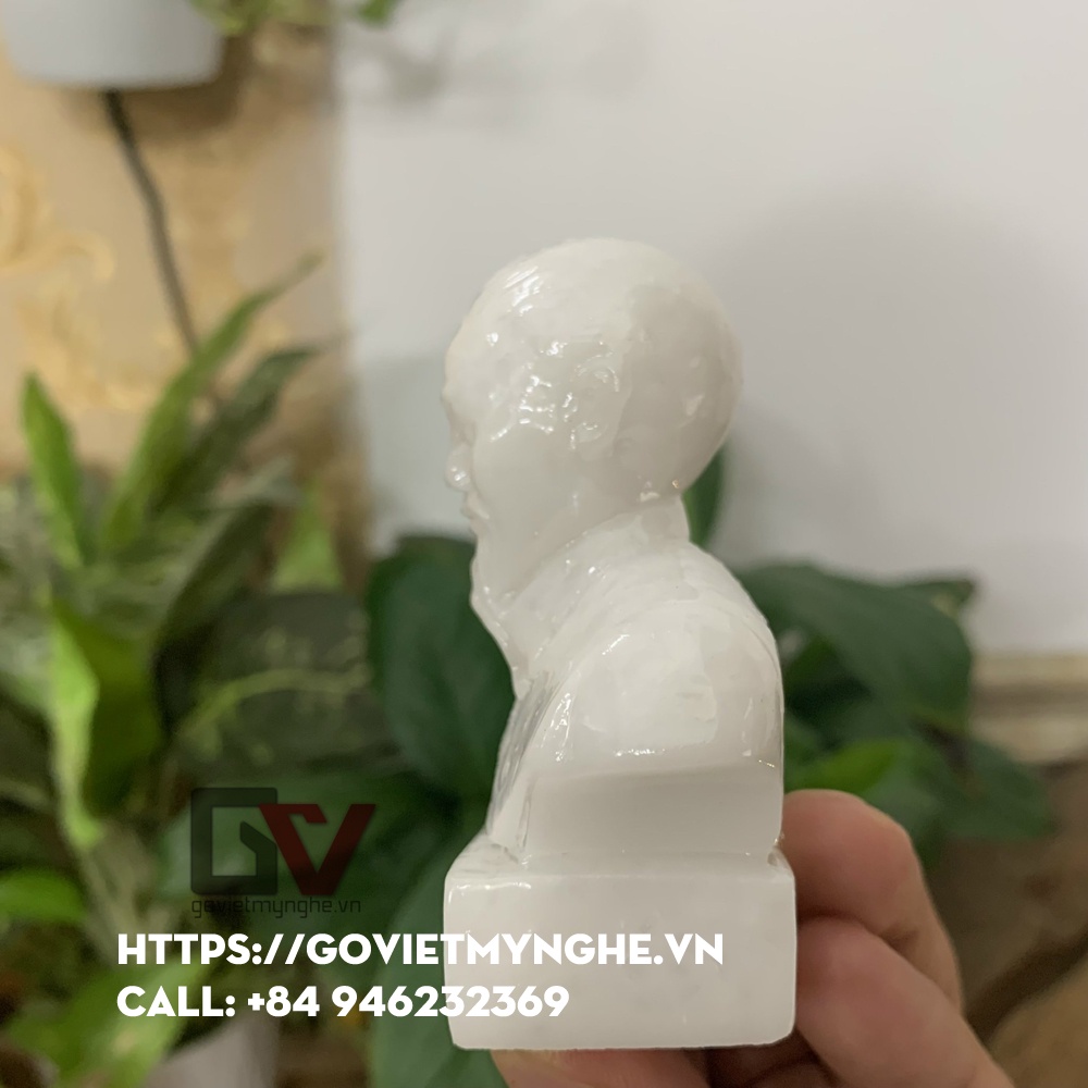 Tượng đá chân dung bán thân Bác Hồ Chủ Tịch Hồ Chí Minh - Chiều cao 8cm - Cỡ mini - Màu trắng đá non nước