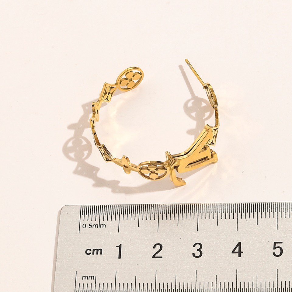 Khuyên Tai Dạng Hạt LV Bằng Thép Titan In Logo Chữ L-V Thời Trang Cho Nữ