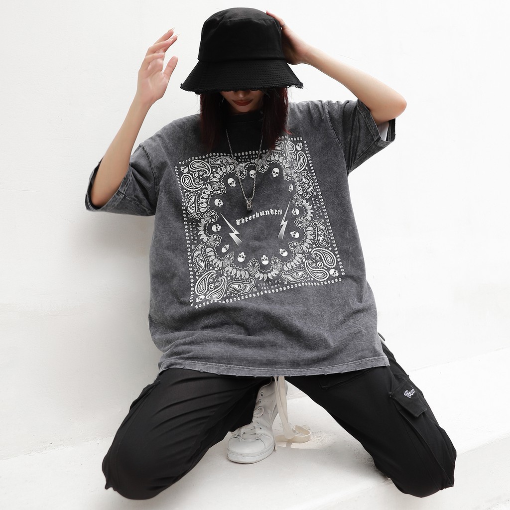 Áo Thun Wash Bandana Xám Chất Liệu Cotton Thoáng Mát