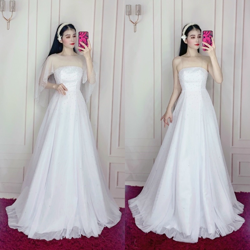 ĐẦM  2 IN1 LƯỚI XOÈ ĐÍNH HẠT KÈM CHOÀNG FULL SIZE S /m/L /XL