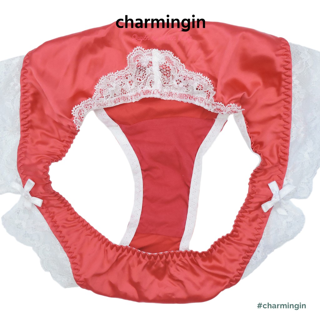 Quần lót satin lụa bóng viền ren nơ sang trọng size M - QLST0028