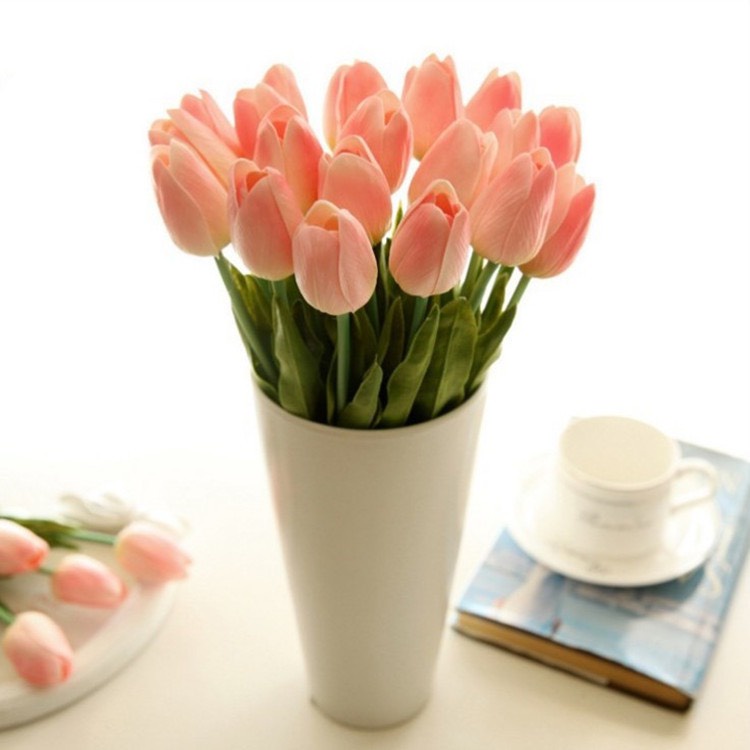 Hoa tulip giả trang trí nhà cửa,Bình hoa thủy tinh đựng Hoa tulip sáp đẹp