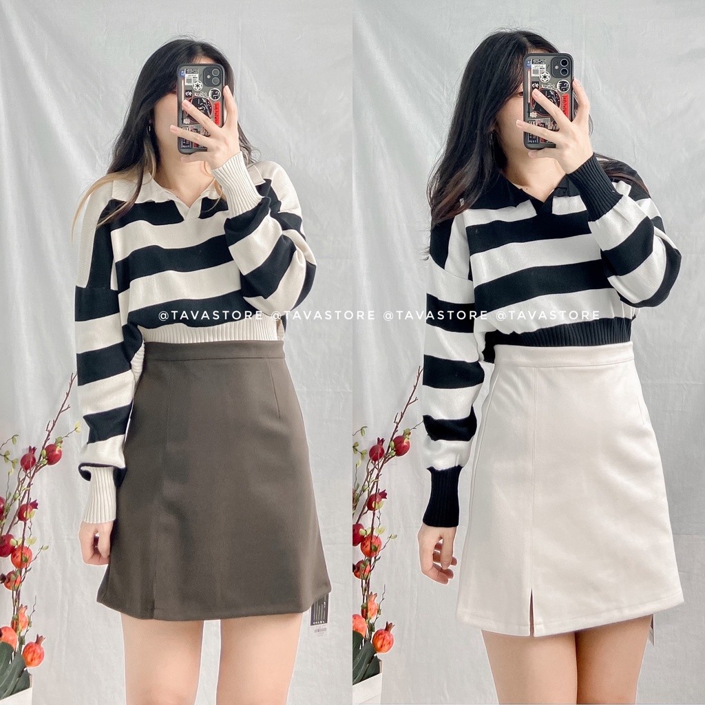 Áo len polo kẻ ngang