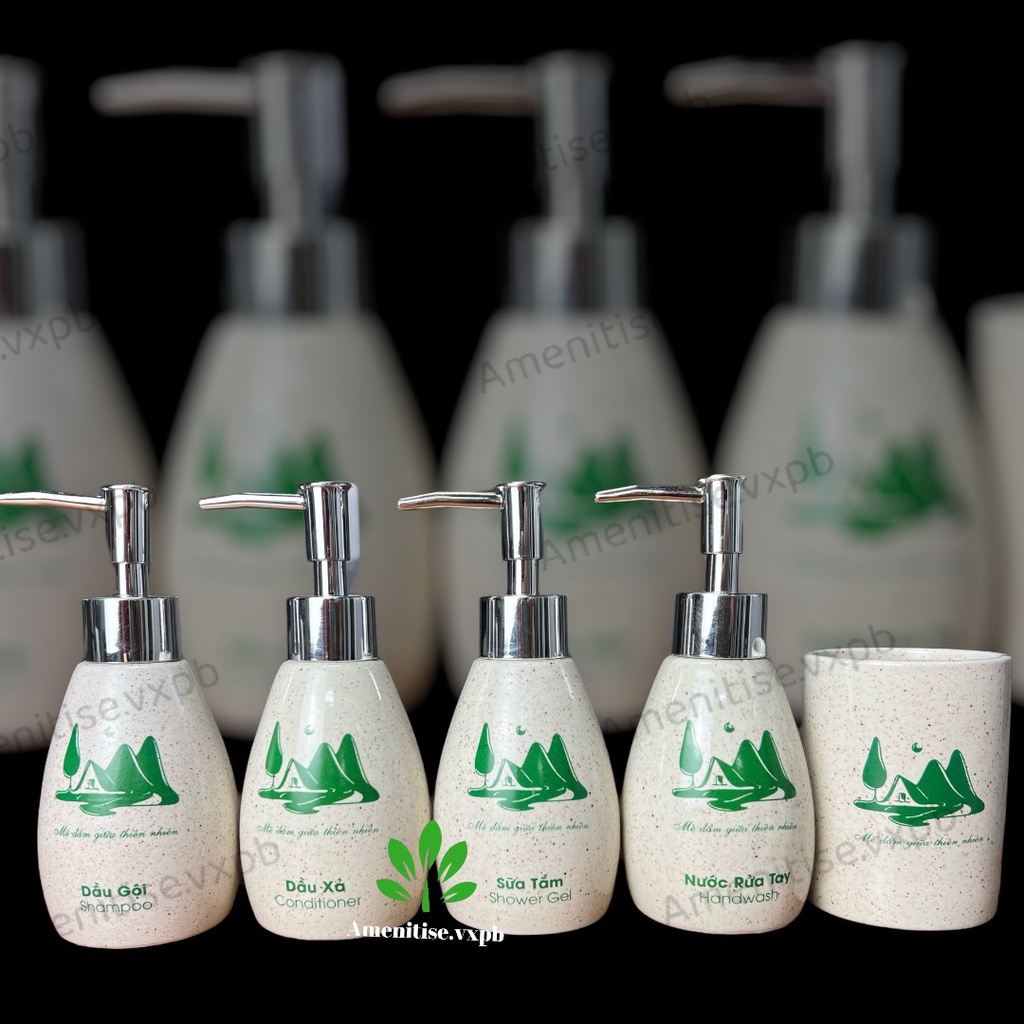 [Hỏa tốc] Bình gốm sứ đựng dầu gội, sữa tắm, nước rửa tay, cốc đánh răng cho khách sạn, resort, homestay