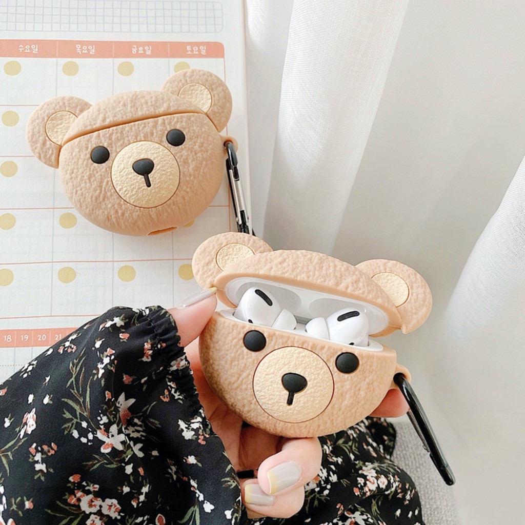 ☘️Tặng kèm dây đeo☘️Case Airpod 1 2 ...Vỏ bao bọc bear biscuits đựng tai nghe không dây Gấu bánh quy airpods silicon