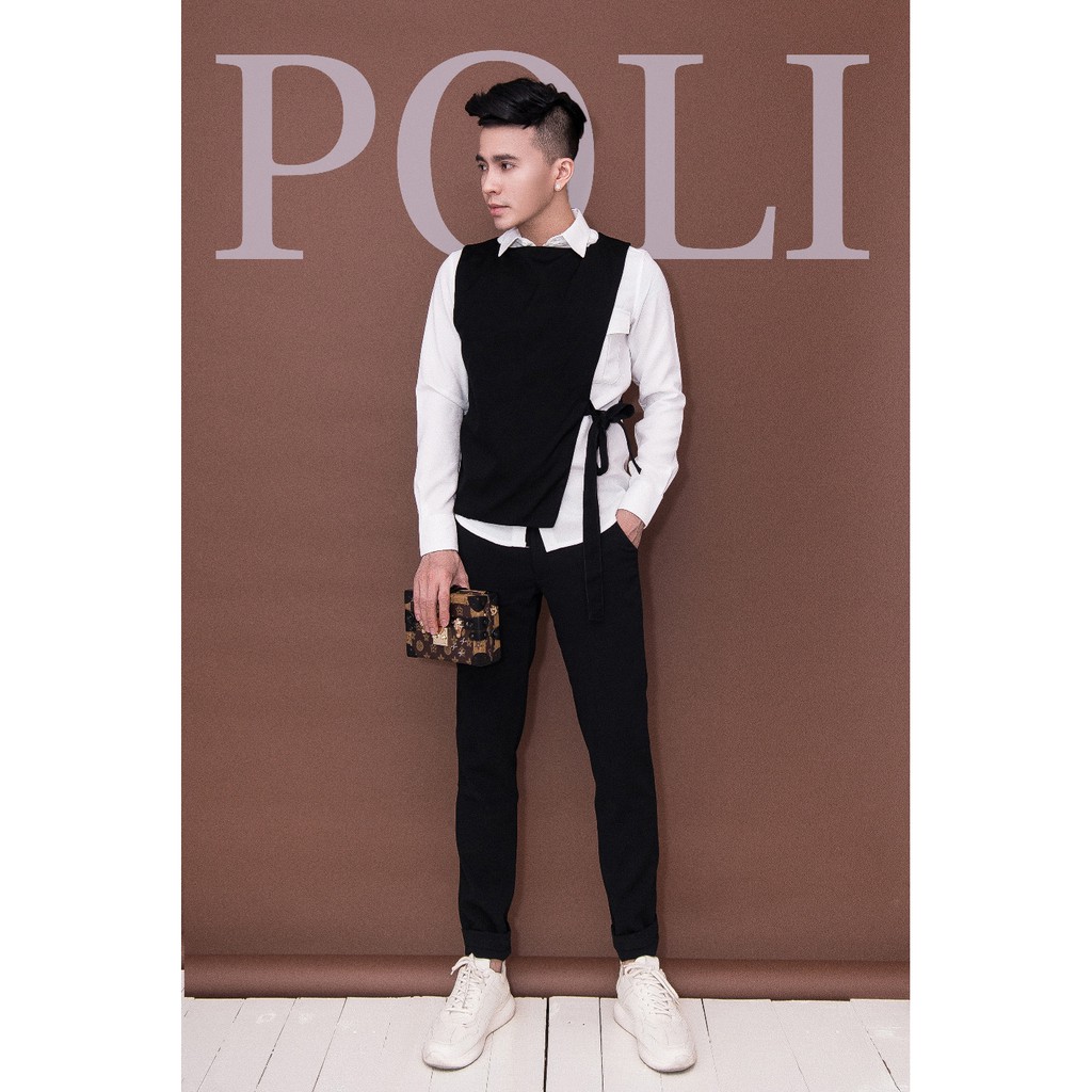 Sơ mi trắng phối ghile đen cột dây | BigBuy360 - bigbuy360.vn