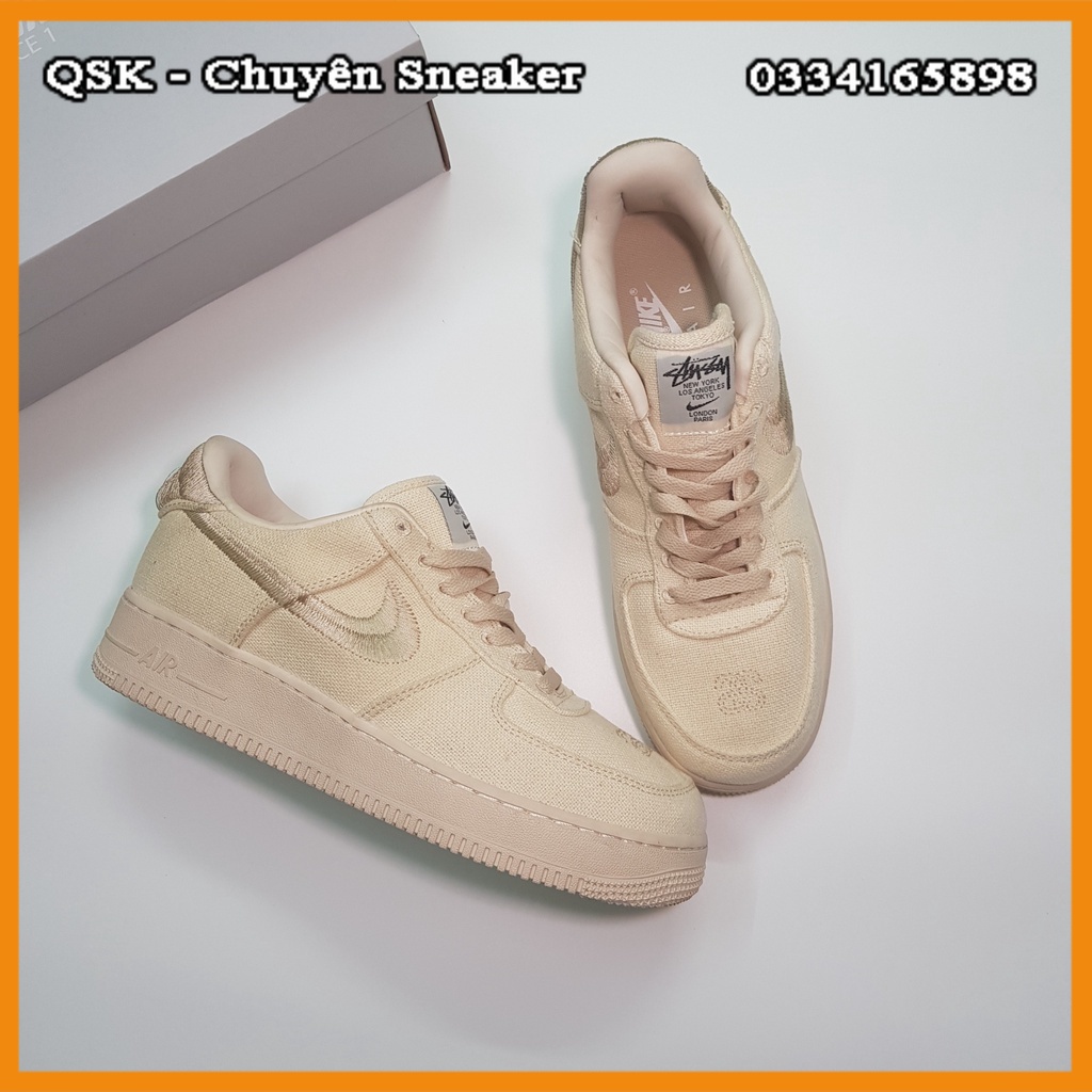 Giày Af1 Stussy Fossil Kem Sữa Cao Cấp Fullbox, Giày thể thao af1 cổ thấp màu kem sữa chất liệu phải không gãy mũi