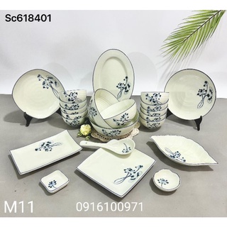 Combo bộ bát đĩa men kem sứ Bát Tràng