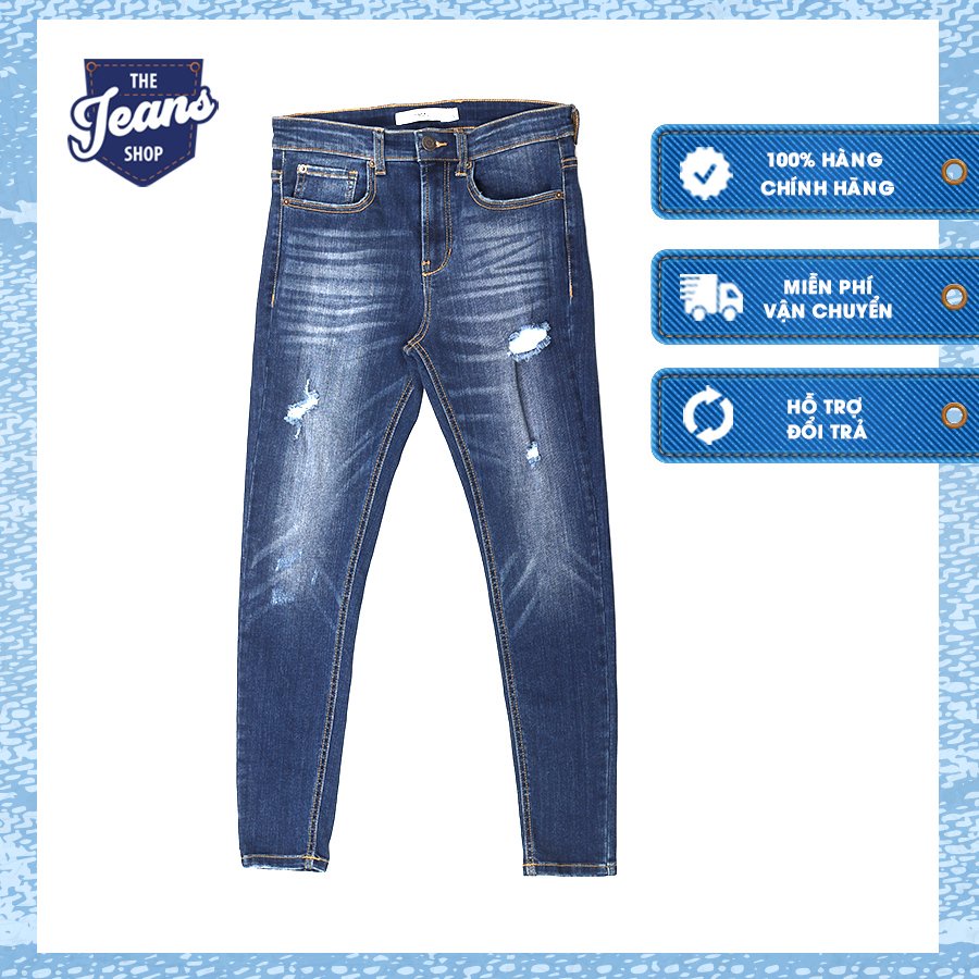 Quần Jean Nam Mài Rách Dáng Đứng Chất Liệu Vải Bò Cotton Màu Xanh Hàng Xuất Dư Hàn Mã Mptn-20003-1