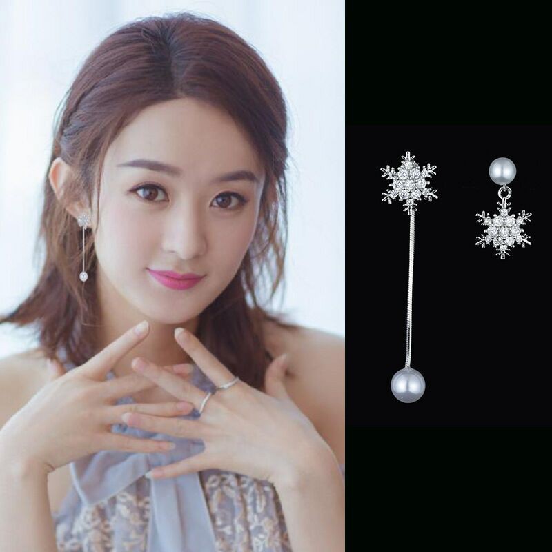 Bông tai Triệu Lệ Dĩnh bông tai hoa tuyết bất đối xứng50