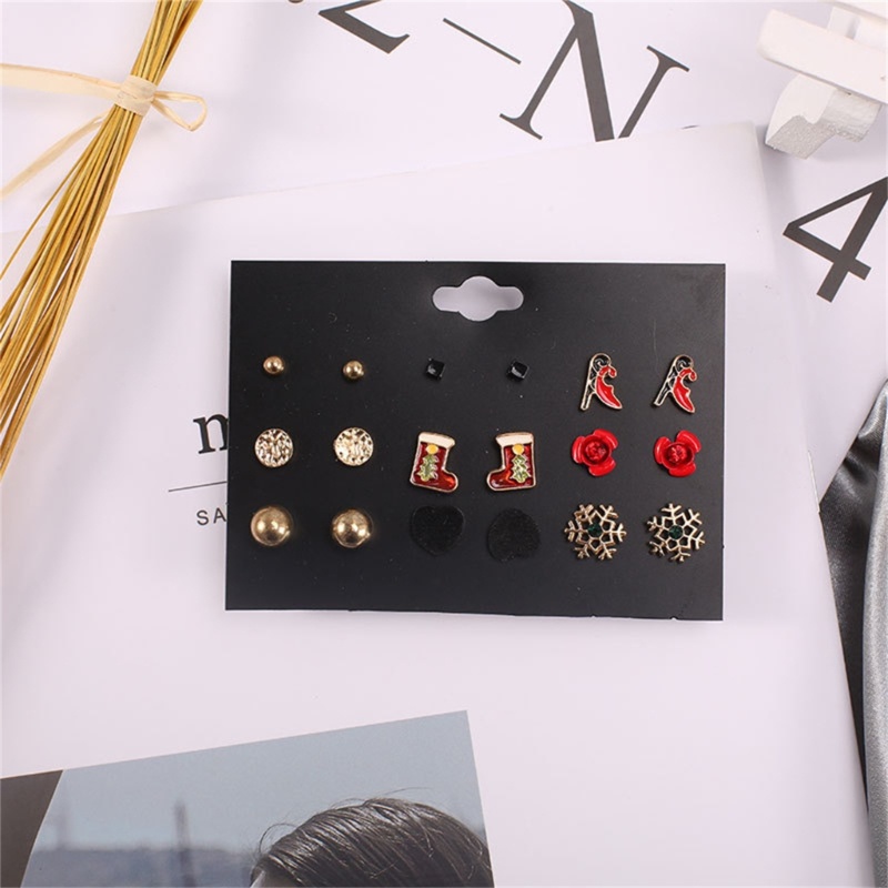 Set 9 Đôi Bông Tai Họa Tiết Hoa Tuyết / Trái Tim / Trái Tim Phong Cách Giáng