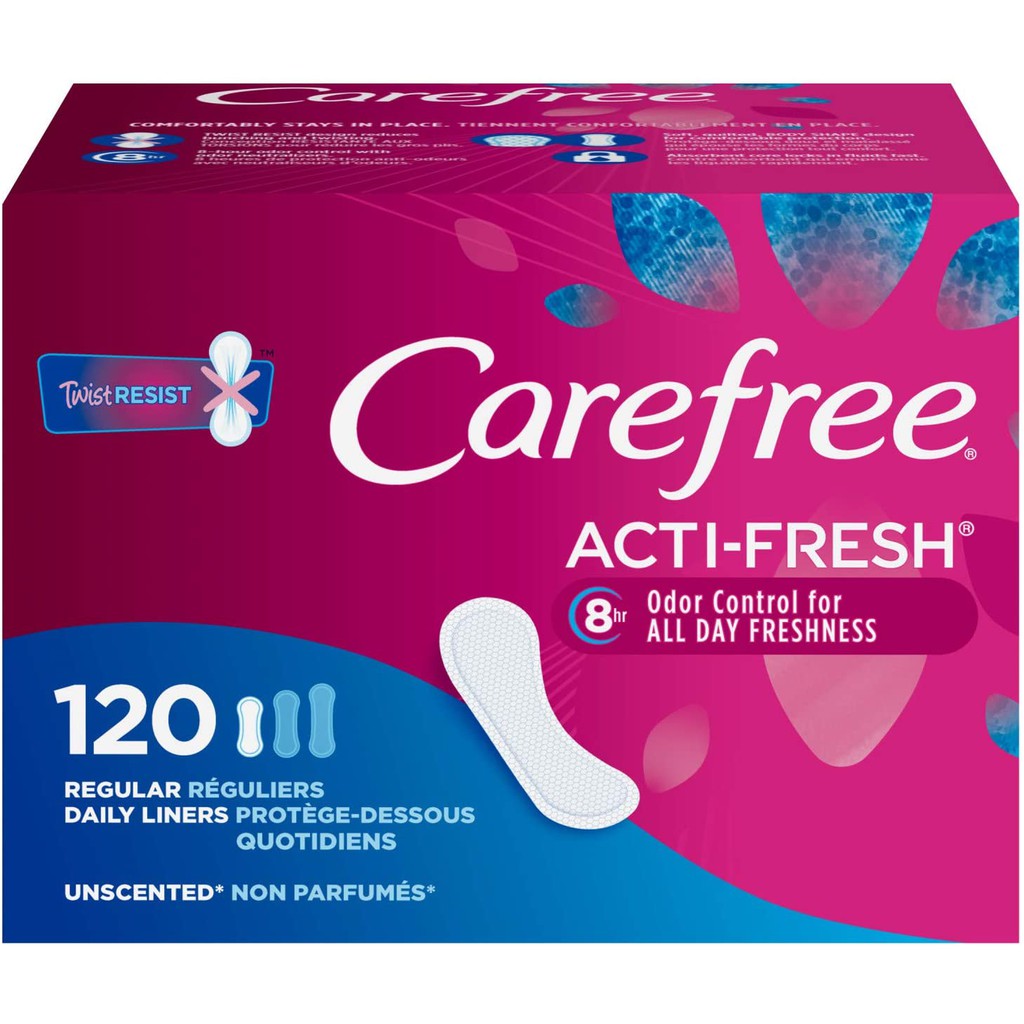 Hộp băng vệ sinh hàng ngày Carefree Unscented Acti-Fresh Body Shaped Panty Liners (Mỹ)