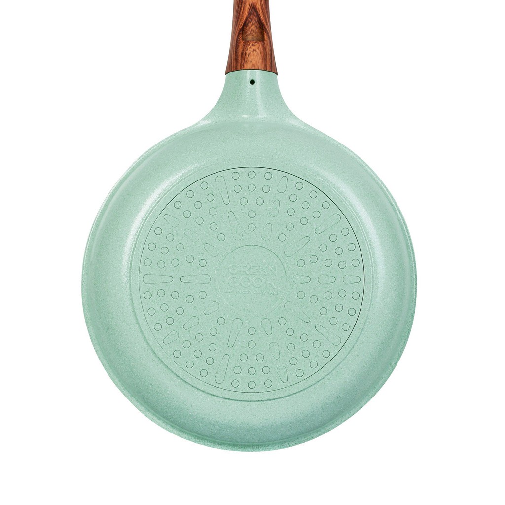 BỘ NỒI CHẢO ĐÚC MEN ĐÁ  đáy từ chống dính men đá xanh ngọc Greencook size 18/20/24 và chảo