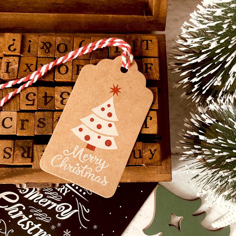 100pcs New Christmas Kraft Paper Tag Retro Snowflake Deer Paper Card Christmas Tree Decoration Label