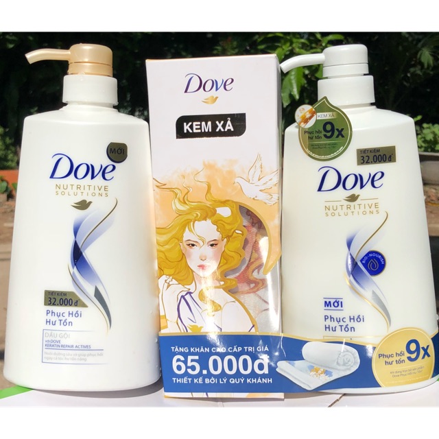 Bộ chăm sóc toàn diện Dove Gội 650g + Dove Xả 620g tặng Khăn cao cấp