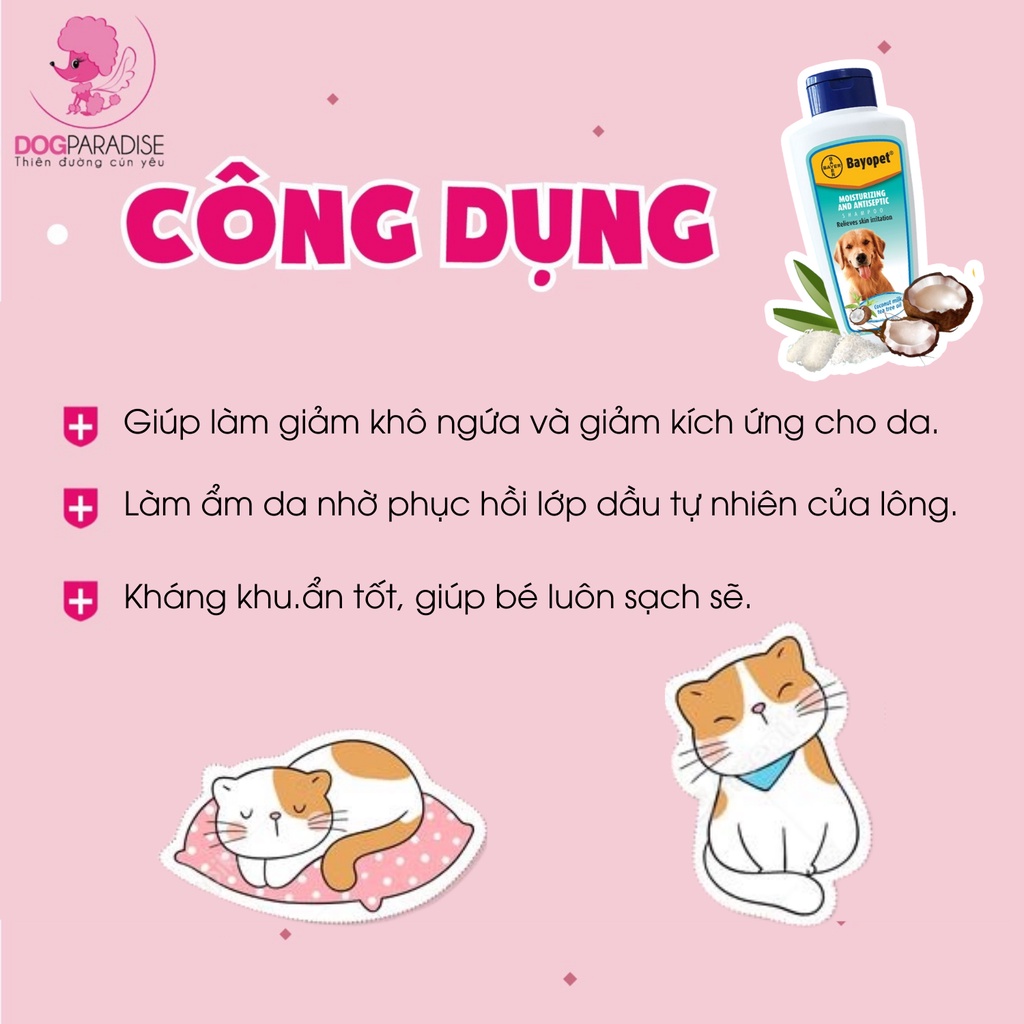 Sữa tắm giữ ẩm và kháng khu.ẩn cho thú cưng Bayopet 275ml - Dog Paradise
