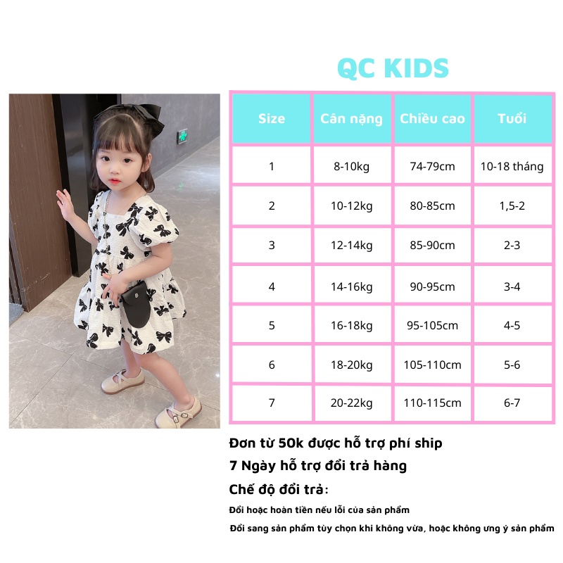 Váy cho bé gái 1 tuổi đến 5 tuổi QC-KIDS, đầm bé gái hình nơ 8-18kg