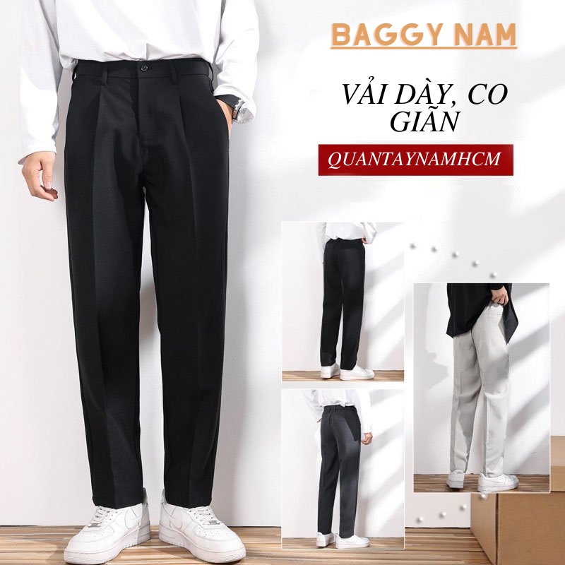 Quần baggy nam ống rộng QTN vải kate chéo co giãn, không nhăn không xù loại quần tây âu thời trang