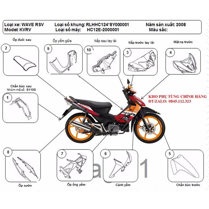 BỘ NHỰA WAVE RSX 100cc- REPSOL