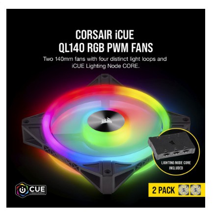 Bộ 2 quạt máy tính 140mm Corsair QL140 WHITE PRO RGB LED kèm Node PRO (CO-9050106-WW)