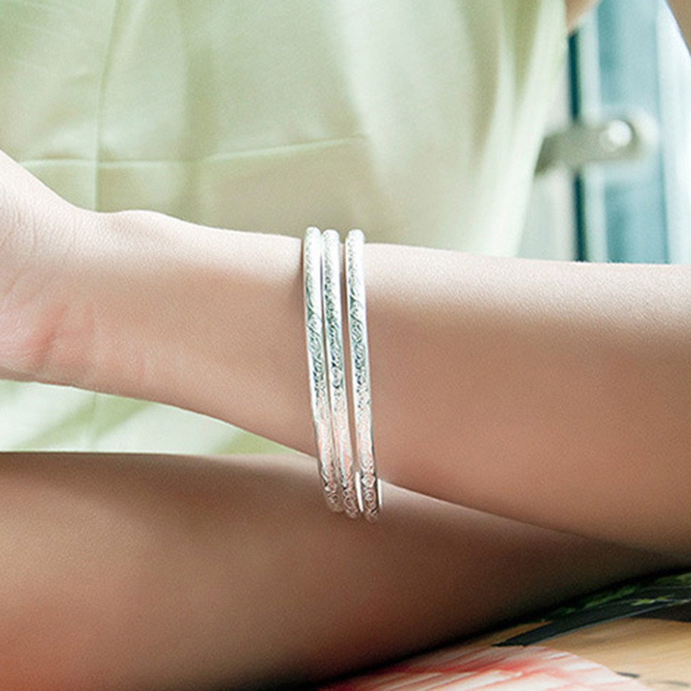 Vòng Đeo Tay Mạ Bạc Khắc Hình Hoa Thời Trang Cho Nữ