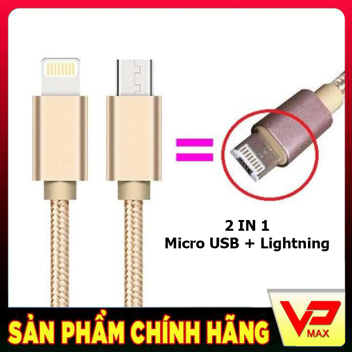 Cáp sạc 2 in 1 Lightning + Micro USB