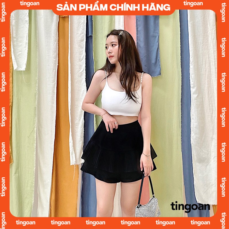 Quần váy cạp cao xếp ly 2 tầng đen tingoan TAMMY SKORT/BL