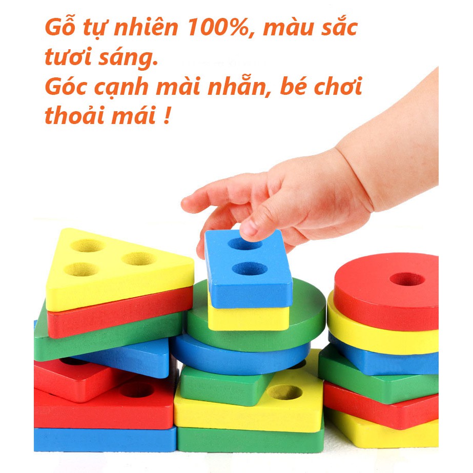 Bảng Phân Loại Màu Sắc Và Hình Khối Thả 5 Bằng Gỗ - Giáo Cụ Montessori