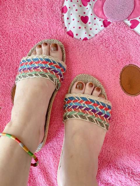 Dép cói quai ngang bện dây ngũ sắc siu đẹp | BigBuy360 - bigbuy360.vn