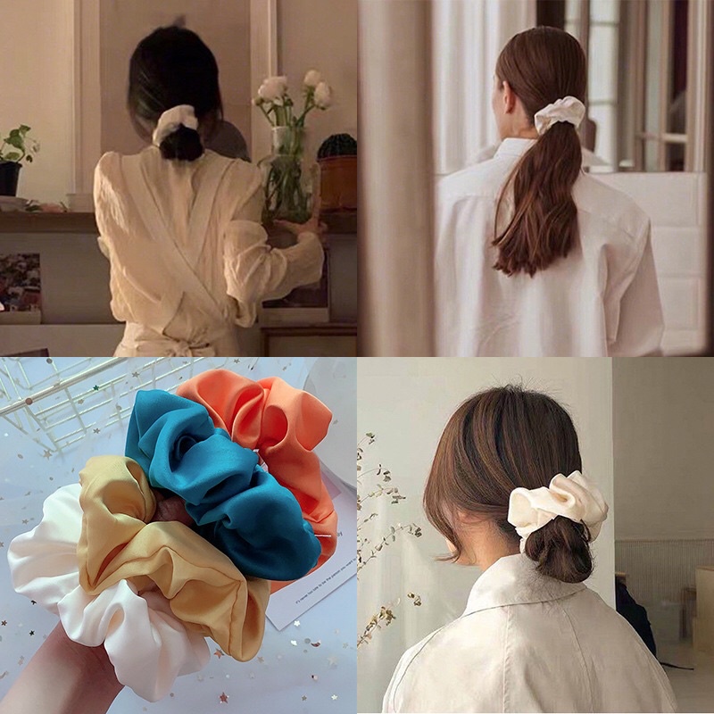 [ Size Lớn ] Scrunchies Dây Cột Tóc Trơn Vải Lụa Mềm Mịn