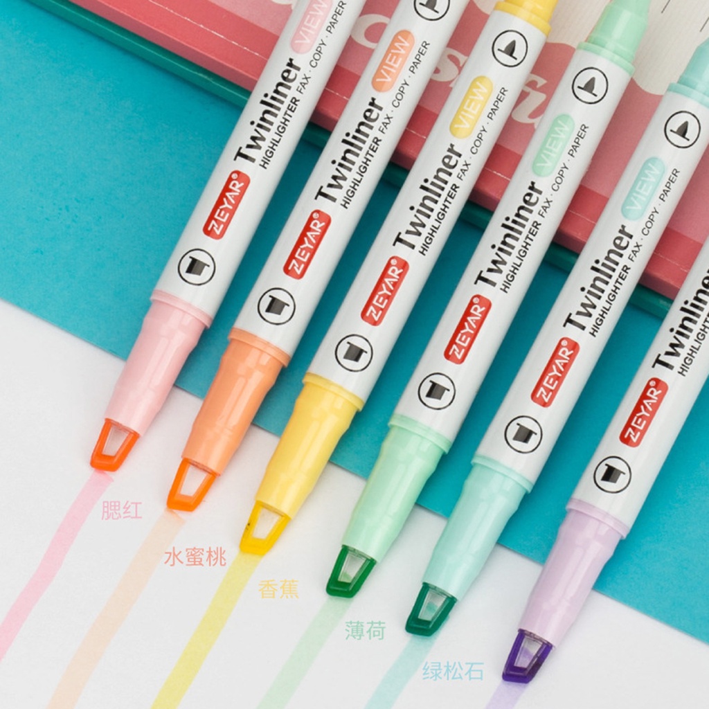 Set 6 Bút Đánh Dấu Hai Đầu Mềm Mại Sáng Tạo Cho Văn Phòng / Trường Học