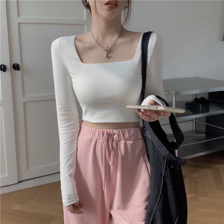 Áo croptop nữ tay dài, áo thun croptop kiểu cổ vuông, ôm body sexy phong cách Hàn Quốc đẹp, chất thun co giãn ACN005 | BigBuy360 - bigbuy360.vn