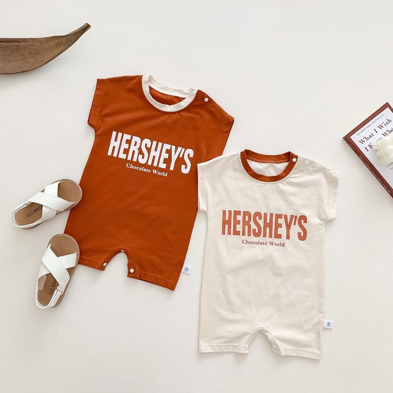 Bộ Áo Liền Quần Tay Ngắn In Chữ Dễ Thương Phong Cách Hàn Quốc Thời Trang Mùa Hè Cho Bé Sơ Sinh