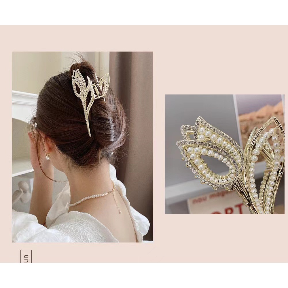 (MớI) Kẹp TóC HìNh Hoa Tulip ĐíNh Kim Cương Giả