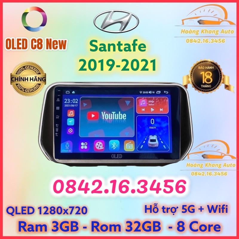 Màn hình android OLED C8 New theo xe Santafe 2019 - 2021  kèm dưỡng và jack nguồn zin theo xe