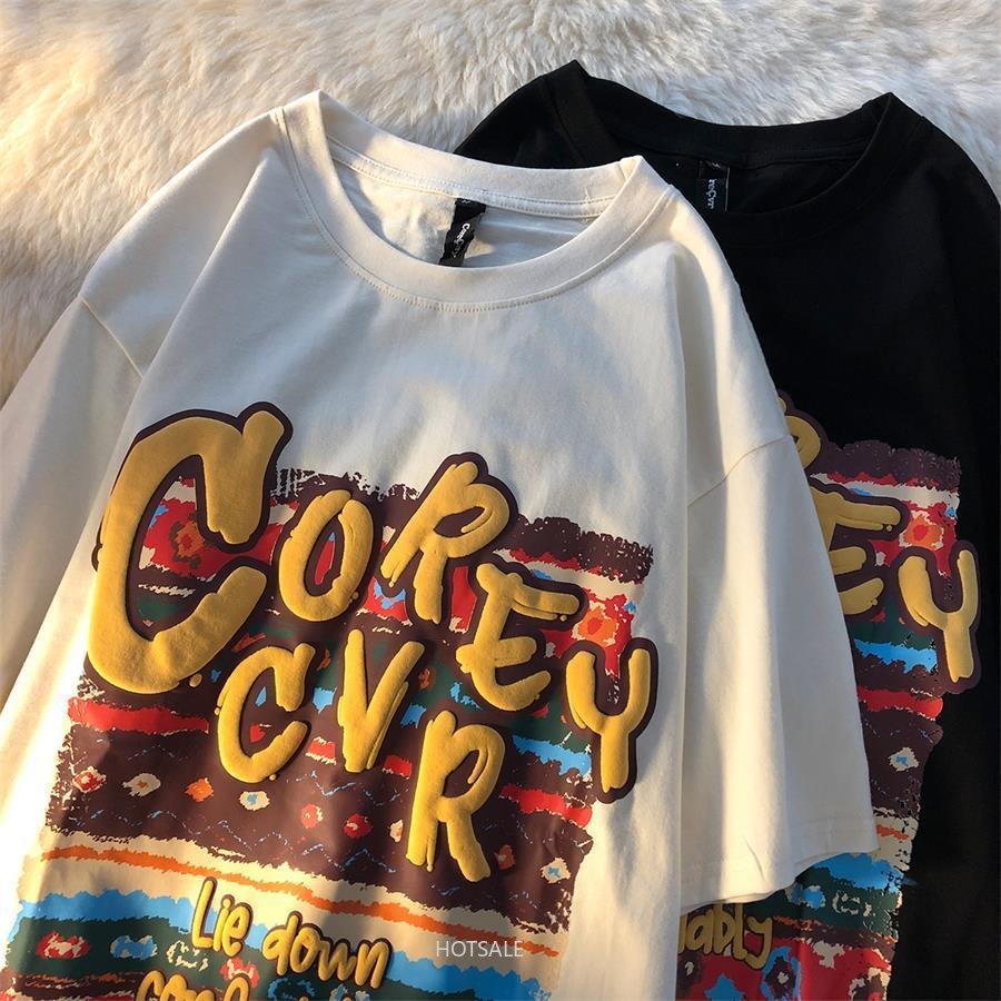 Áo Thun Cotton Tay Ngắn Dáng Rộng In Chữ Graffiti Thời Trang Mùa Hè Dành Cho Cặp Đôi