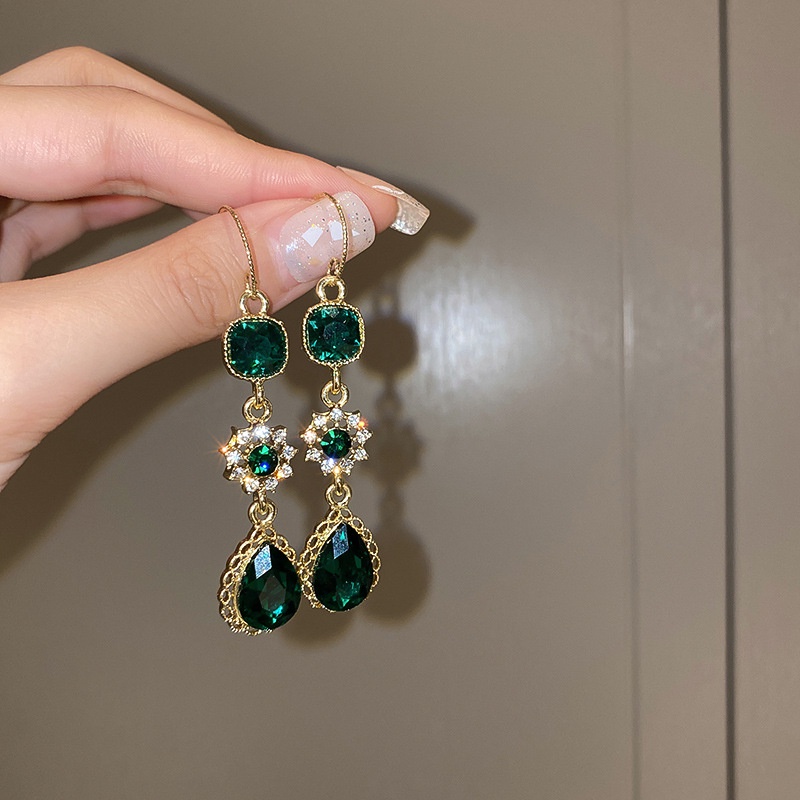 Khuyên Tai Dáng Dài Đính Đá Zircon Hình Giọt Nước Sang Trọng Cổ Điển Cho Nữ