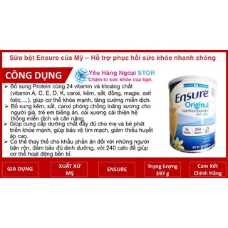 Sữa bột Ensure của Mỹ 400g.