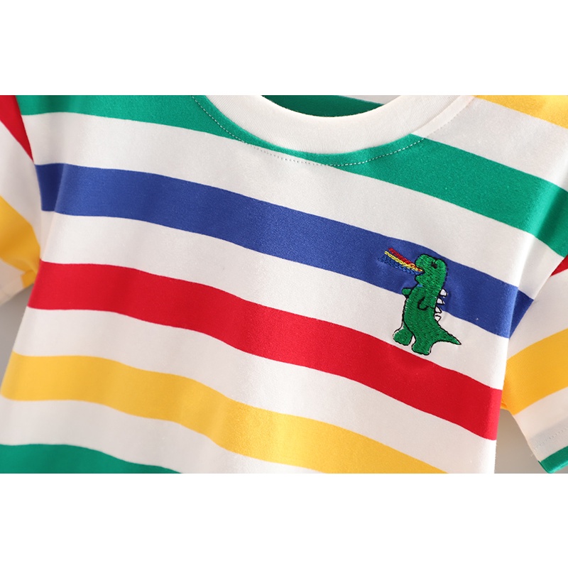 Set Đồ Thể Thao Gồm Áo Thun Tay Ngắn Họa Tiết Sọc Cầu Vồng Kèm Quần Ngắn Thời Trang Dành Cho Bé Trai