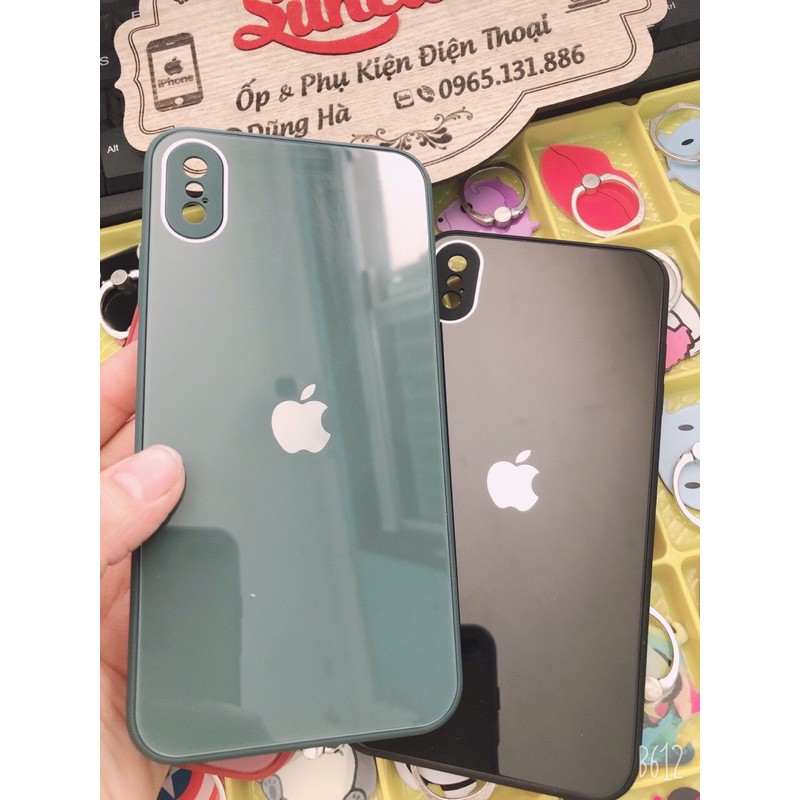 Ốp Lưng Kính Viền Vuông Giả iphone 12  mặt  cường lực viền dẻo cùng màu với lưng máy Iphone 6p đến 11Promax | BigBuy360 - bigbuy360.vn