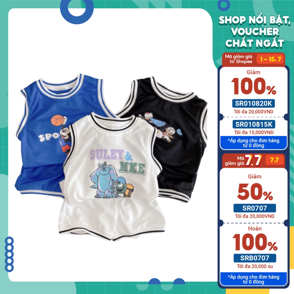 Áo thun cho bé gái và bé trai, bộ ba lỗ Thông hơi cao cấp TINY KIDS cho bé 7-27Kg