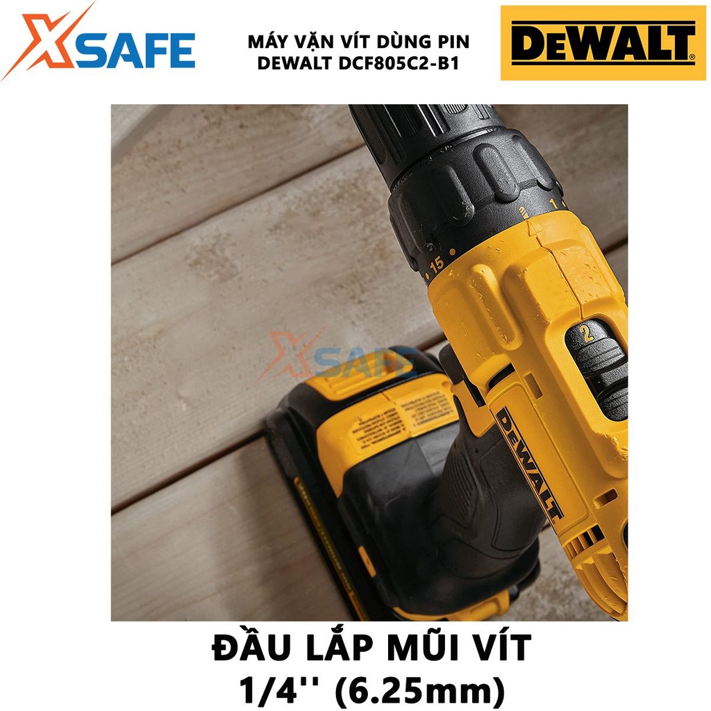 Máy siết vít dùng pin DEWALT DCF805C2-B1 Máy vặn vít động lực, hiệu thế pin 10.8 V, tốc độ không tải 2,450 vòng/phút