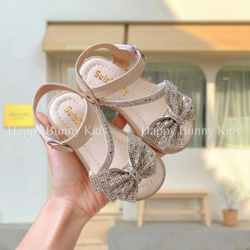 Form To Dép Sandal Đi Học Đính Nơ Đá Quai Dán Cho Bé Gái 2-15 Tuổi KB061