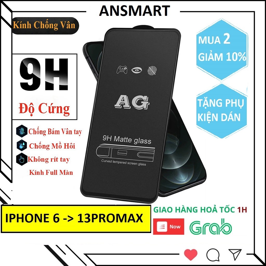 Kính cường lực chống vân tay - Kính cường lực Iphone nhám full màn chống bám vân tay, bụi bẩn