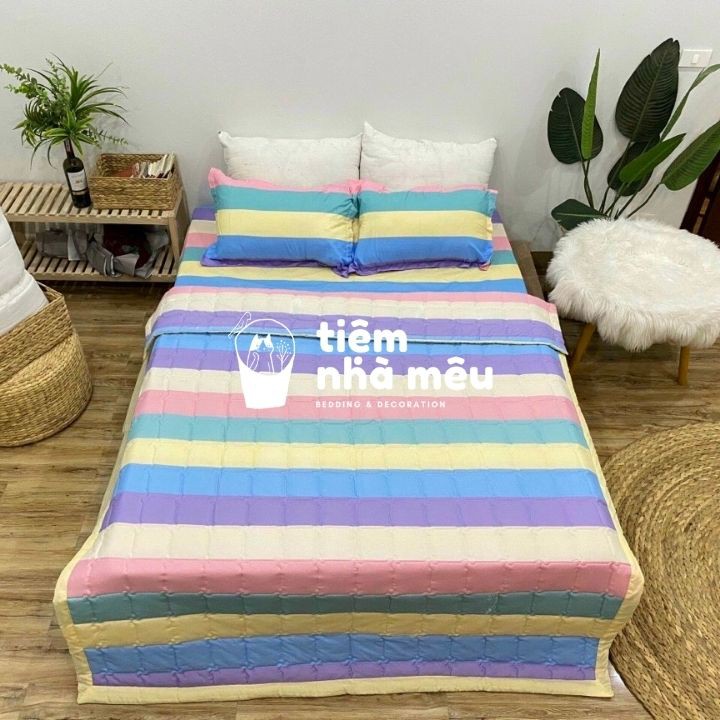 ( Giá Siêu Rẻ _Hàng Đẹp ) Set Chăn Ga Gối  Cotton 80% - Cotton Poly 5 Món ( 2 vỏ gối ,1ga ,1 mền chăn chần bông)