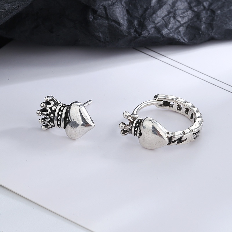 Bông tai hình trái tim, bông tai Crown, bông tai Hàn Quốc độc đáo, bông tai nữ cá tính thời trang, bông tai kim bạc hip-hop