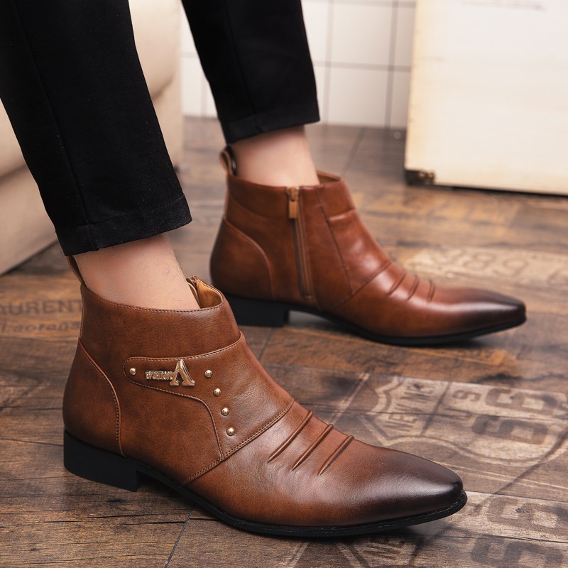 New winter leather trim high-end men's shoes